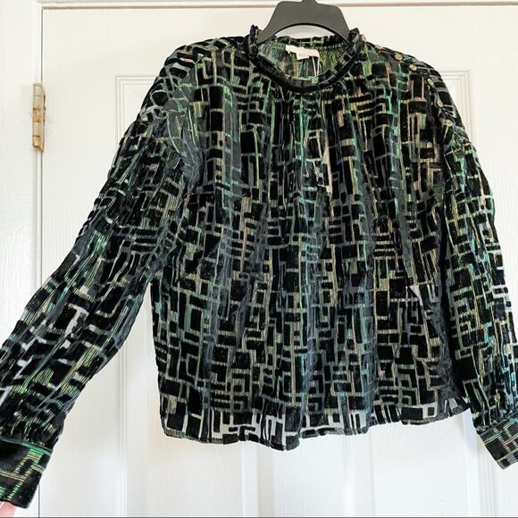 The Korner Metallic Abstract High Neck Semi-Sheer Blouse - Picture 2 of 7